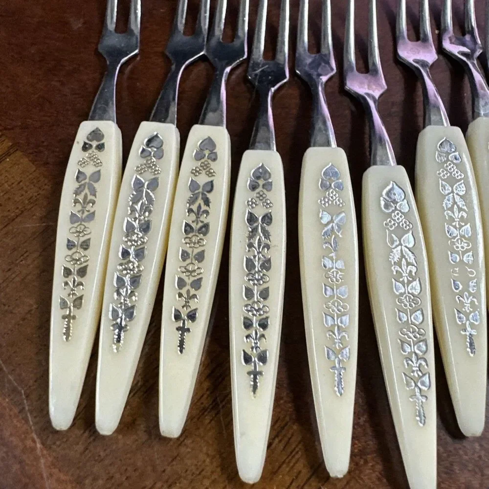 Vintage Mini Fork Stainless Steel With Decorative Handles Set Of 12 Appetizers